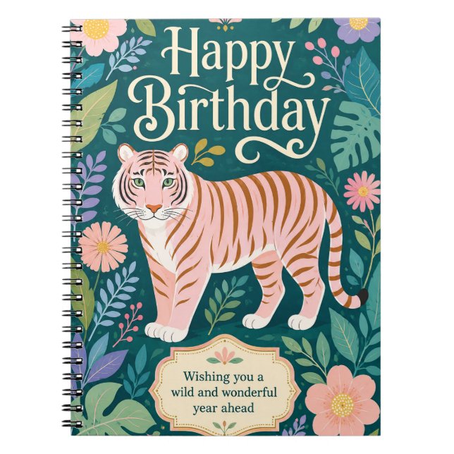 Vild födelsedagsäventyr med rosa tiger anteckningsbok (Framsidan)