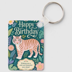 Vild födelsedagsäventyr med rosa tiger nyckelring