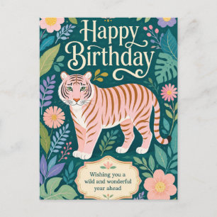 Vild födelsedagsäventyr med rosa tiger vykort