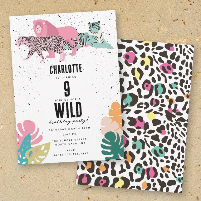 Vild Födelsedagsfest Jungle Animals Barns födelsed Inbjudningar (Wild Birthday Party Jungle Animals Kids Birthday Invitation)