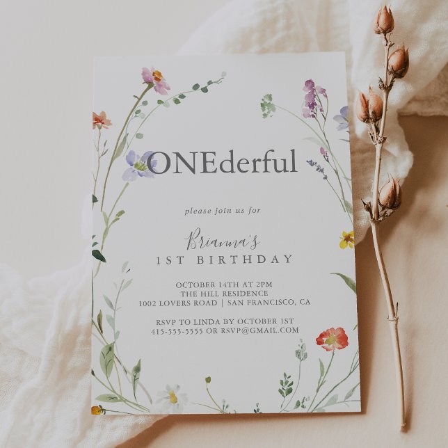 Vild födelsedagsfest med blommor i flera färger inbjudningar (Skapare uppladdad)