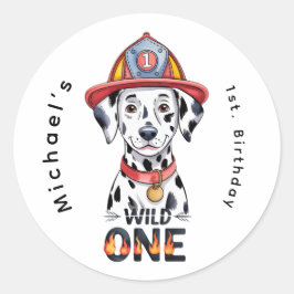 Vild för brandman Dalmatien 1:a födelsedag Party Runt Klistermärke