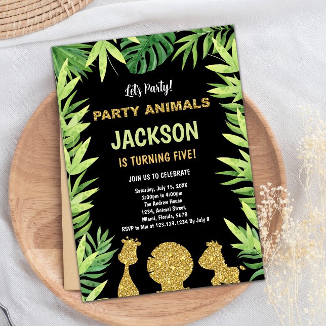 Vild för djur i glitter en födelsedag inbjudningar (Glitter Animals Wild One Birthday Invitations)