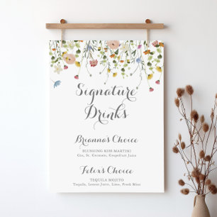 Vild för färgton Blommor Namnteckning Drinks-tecke Poster