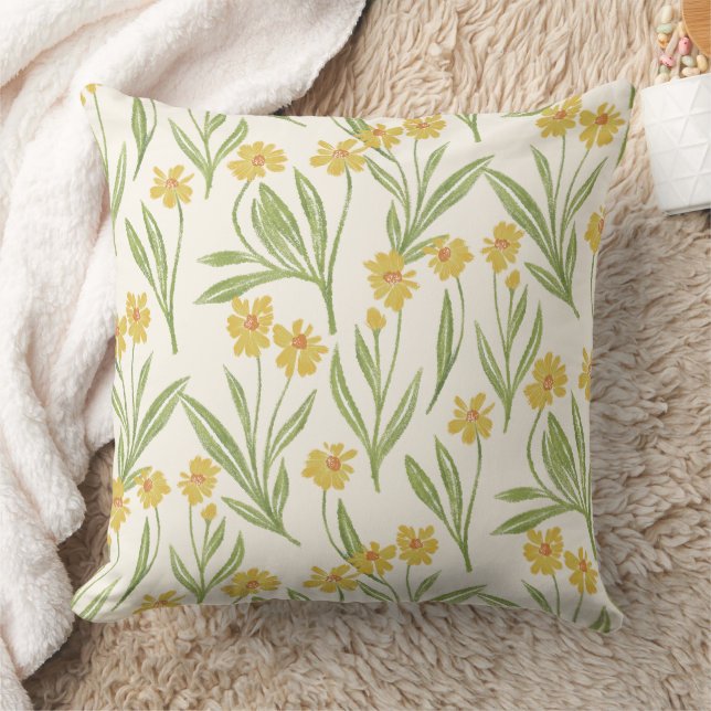Vild för illustrerad Gult Flower Daisy Mönster Kudde (Filt)