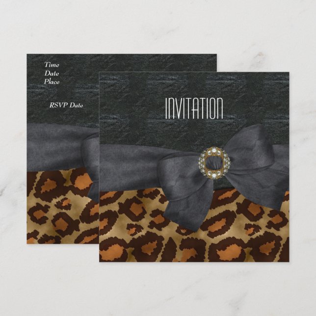 Vild för inbjudan till Elegant Animal Black Guld J (Fram/baksida)