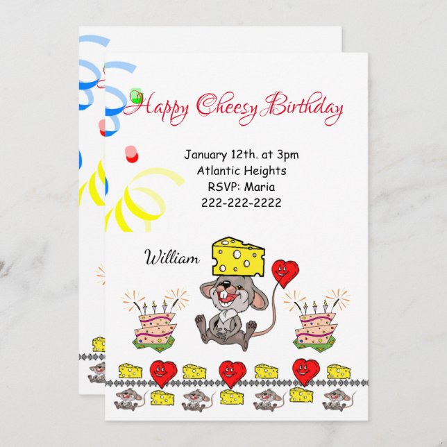 Vild för inbjudan till grattis på födelsedagen Ost (Fram/baksida)