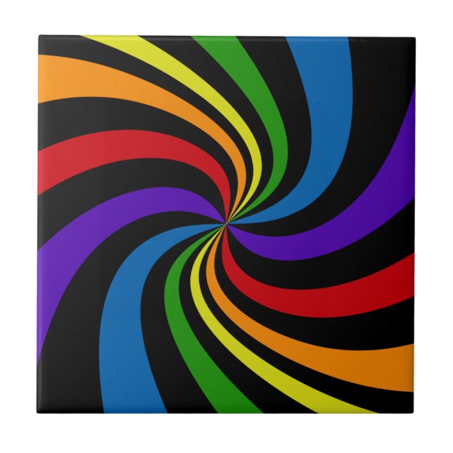 Vild för Psychedelic Rainbow Swirl Bold Black Abst Kakelplatta (Framsidan)