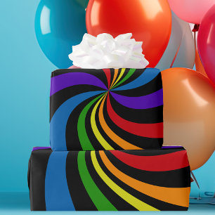 Vild för Psychedelic Rainbow Swirl Bold Black Abst Presentpapper