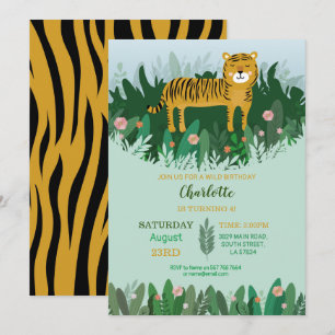 Vild för Safari för Zoo för djungeltigerfödelsedag Inbjudningar