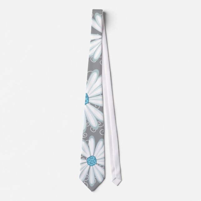 Vild för Turquise Silver White Daisy Flower Bröllo Slips (Framsida)