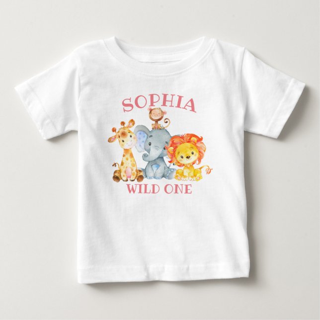 Vild för ungle Animals Rosa En födelsedagstjute T Shirt (Framsida)