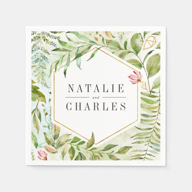 Vild för vattenfärgsBlommigt Grönt  Foliage Bröllo Pappersservett (Framsidan)