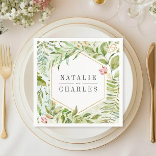Vild för vattenfärgsBlommigt Grönt  Foliage Bröllo Pappersservett