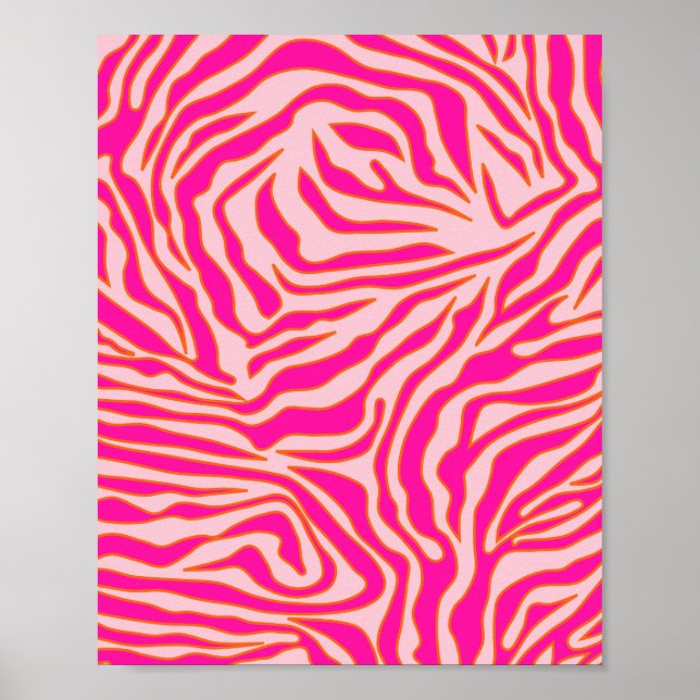 Vild för zebra ränder Rosa Orange Animalisk utskri Poster (Framsidan)