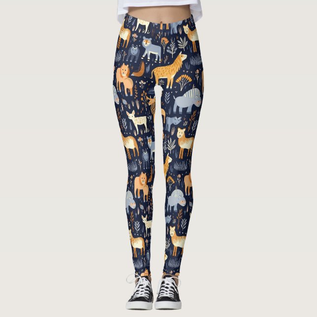 Vild Forest Animals Digital Papper Mönster Leggings (Framsida)