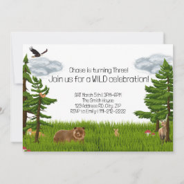 Vild Forest Animals Färg Pencil Birthday Inbjudningar