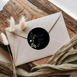 Vild Forest Blommigt Black Bröllop Runt Klistermärke