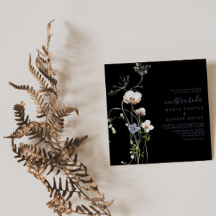 Vild Forest Blommigt Black Nuestra Boda Bröllop Inbjudningar