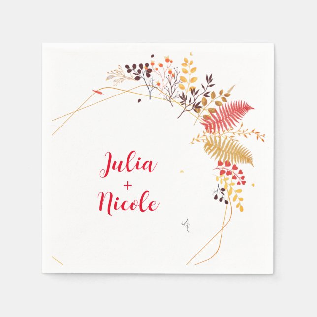 Vild Forest Flowers Fern Mushroom Foliage Bröllop Pappersservett (Framsidan)