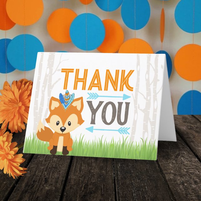 Vild Forest Fox Woodland Party - tackkort (Tribal Woodland Forest Fox Folding Thank You Cards)