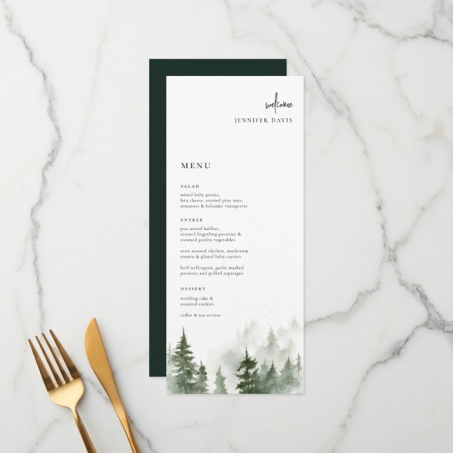 Vild Forest Gräs Bröllop Place Card Menu Meny (Fram/Back In Situ)