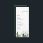 Vild Forest Gräs Bröllop Place Card Menu Meny<br><div class="desc">Elegant vattenfärgsskog gräs träd,  bröllop gästkortsmeny. Funktioner,  modern svart typografi med samordning av mörk grönt uppbackning från färg.</div>