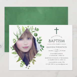 Vild Forest Greenery Baptism eller Christening Inbjudningar