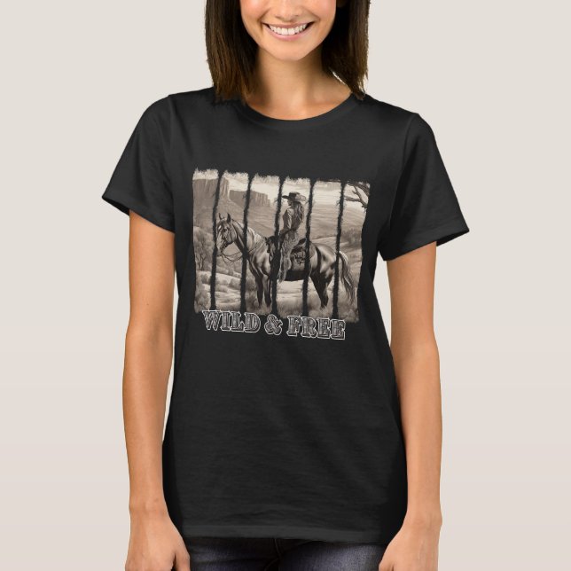Vild & Free Cowgirl Shirt, Land Western Shirt T Shirt (Framsida)