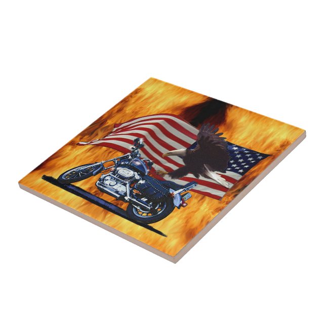 Vild & Free - Patriotic Eagle, Motorcycle & US Fla Kakelplatta (Sidan)