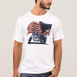 Vild & Free - Patriotic Eagle, Motorcycle & US Fla Tee Shirt
