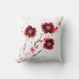 Vild Free Spirited Red poppies and color splatter Kudde