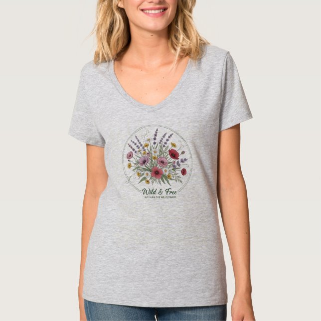 Vild & frilevande Wildblombotanical V-Nacke T-Shir T Shirt (Framsida)