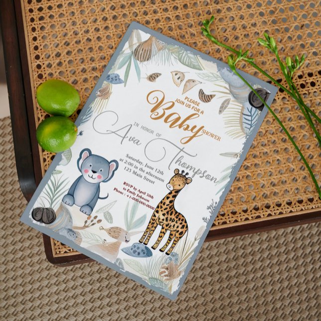 Vild Funny Safari Animals Boy Shower Inbjudningar (Skapare uppladdad)