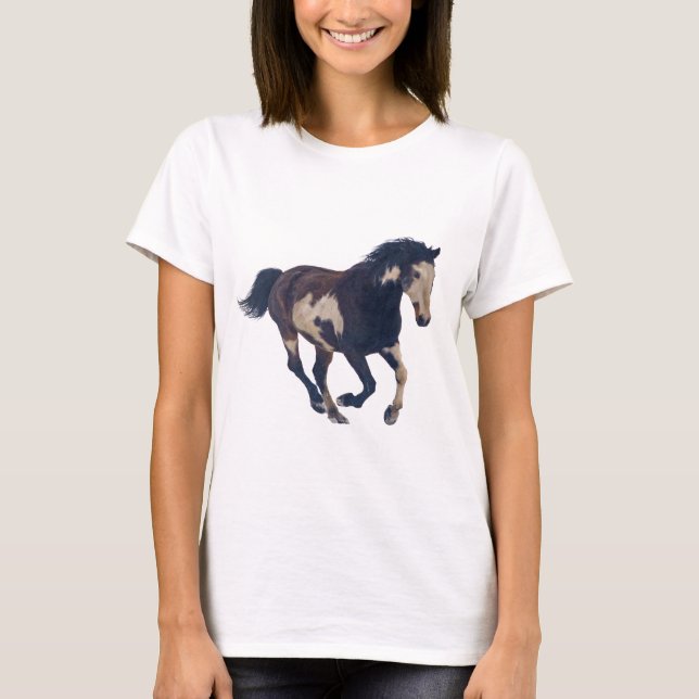 Vild Galloping Pinto American Paint Horse Tee Shirt (Framsida)