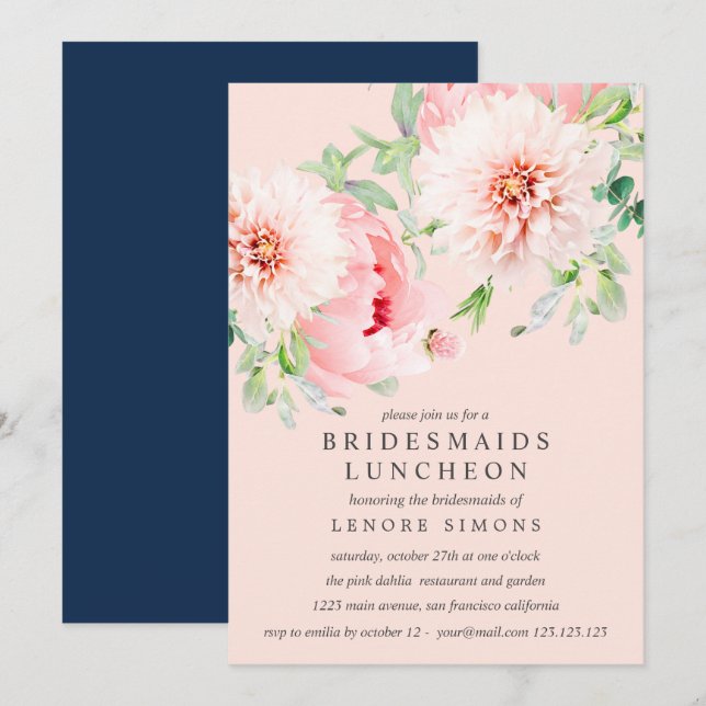 Vild Garden Dahlia Bouquet Bridesmaids Luncheon Inbjudningar (Fram/baksida)