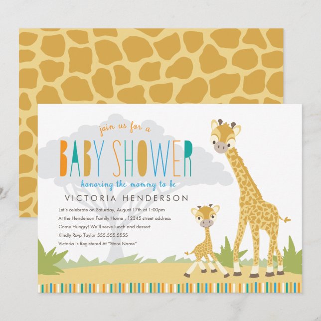 Vild Giraffe Baby Shower Inbjudan (Fram/baksida)