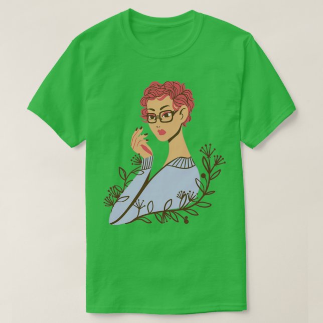 Vild Girl Blommigt Woman with Flowers Rödhårig 1 T Shirt (Design framsida)