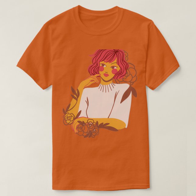Vild Girl Blommigt Woman with Flowers Rödhårig 2 T Shirt (Design framsida)