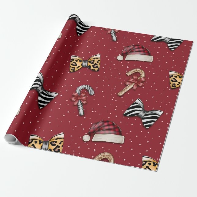 Vild & glädjefull leopardrutig julpresentpapper presentpapper (Utrullad)