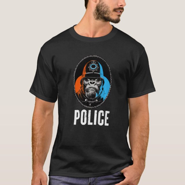 Vild Gorilla Police Illustration Graphic Designati T Shirt (Framsida)