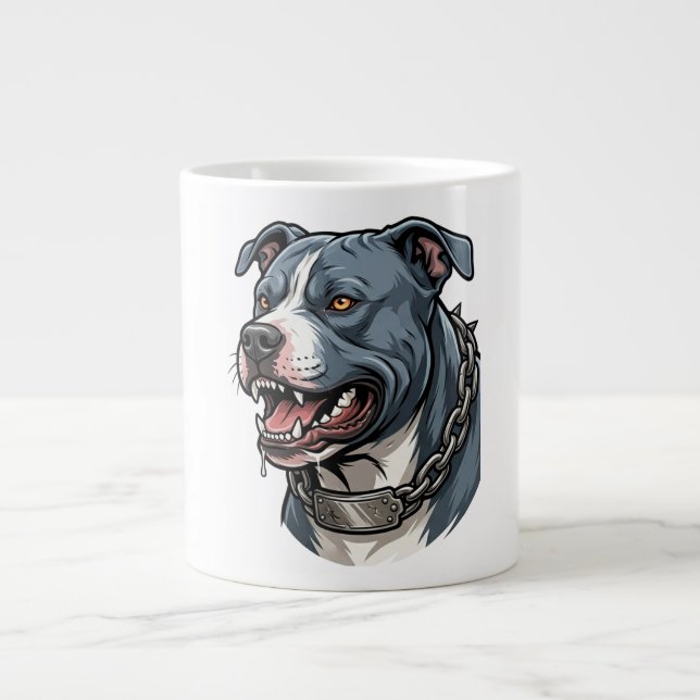 Vild gråblå pitbull med taggig kedjekrage jumbo mugg (Framsidan)