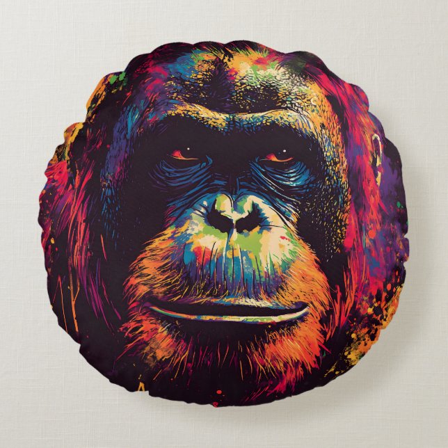 Vild Graffiti Urban Jungle Gorilla Rund Kudde (Framsidan)
