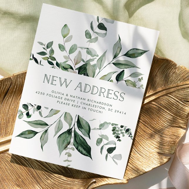 Vild Greenery | Meddelande om Flytta Vykort (A stylish change of address card with watercolor greenery)