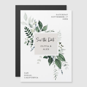 Vild Greenery   Modern botanisk spara datumet Magnetisk Inbjudningskort
