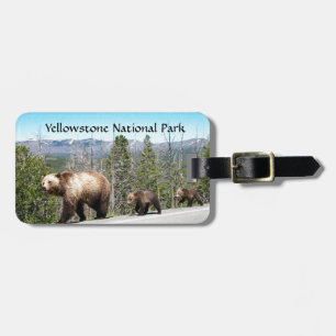Vild Grizzly Bear Mamma and Unge in Yellowstone Bagagebricka