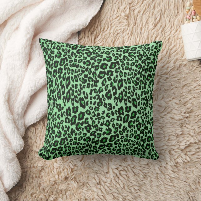 Vild Grönt Leopard Skriv ut Dekorativ kudde (Filt)
