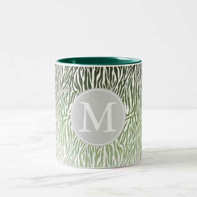 Vild Grönt Zebra tryck Ombre Monogram Två-Tonad Mugg (Center)