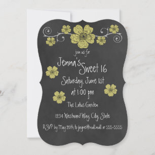 Vild Gul ros Chalkboard Party Inbjudningar