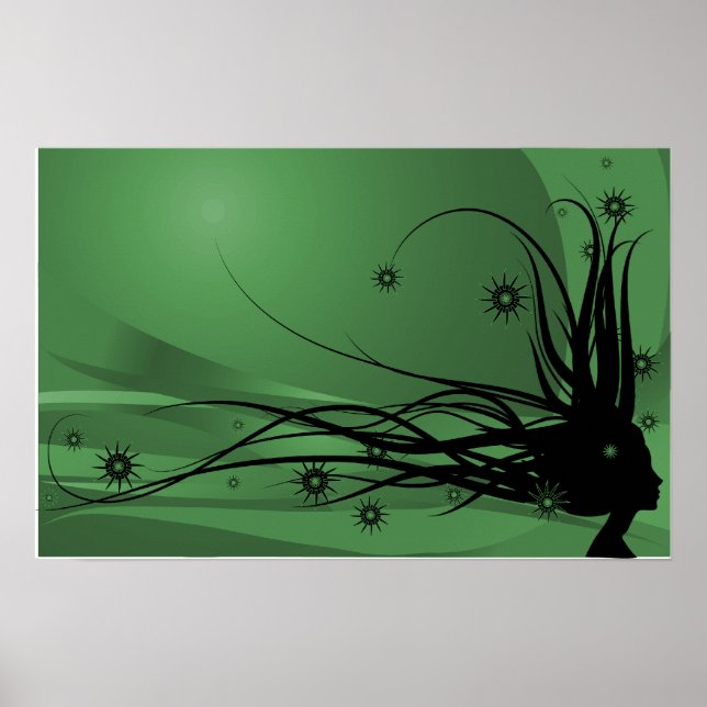 Vild Hair Dam Profile Silhouette - Black & Grönt Poster (Framsidan)